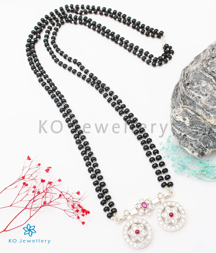 The Saptapadi Silver Mangalsutra Necklace RedBright Silver Silversmith Necklaces