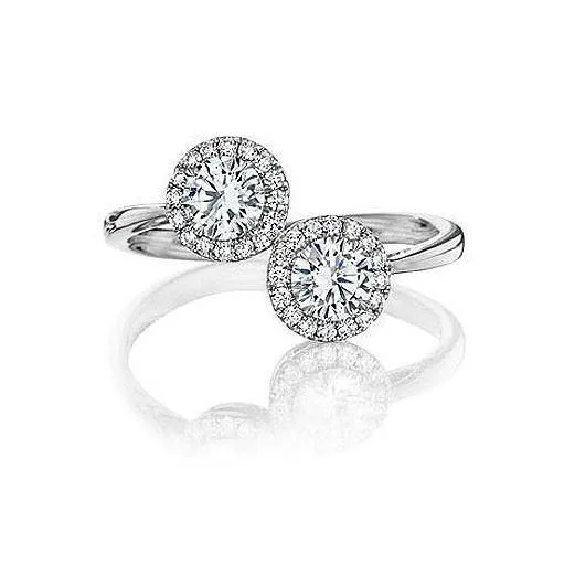 Toi et Moi 3 Carat Round Brilliant Natural Earth Mined Diamond Halo Engagement Ring GB Rings Toi et Moi 3 Carat Round Brilliant Natural Earth Mined Diamond Halo Engagement Ring GB Rings