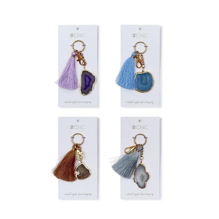 Twos Company Rings Twos Company Natural Agate Stone Keychain Ring with Coordinating Silky Tassel Assorted 4 Colors Twos Company Rings Twos Company Natural Agate Stone Keychain Ring with Coordinating Silky Tassel Assorted 4 Colors