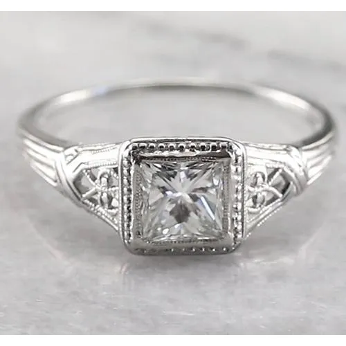 Vintage Style 1 Carat Solitaire Princess Real Natural Earth Mined Diamond Ring White Gold GB Rings Vintage Style 1 Carat Solitaire Princess Real Natural Earth Mined Diamond Ring White Gold GB Rings