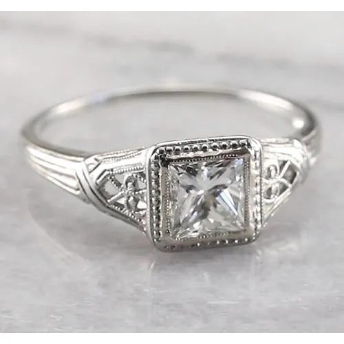 Vintage Style 1 Carat Solitaire Princess Real Natural Earth Mined Diamond Ring White Gold GB Rings Vintage Style 1 Carat Solitaire Princess Real Natural Earth Mined Diamond Ring White Gold GB Rings