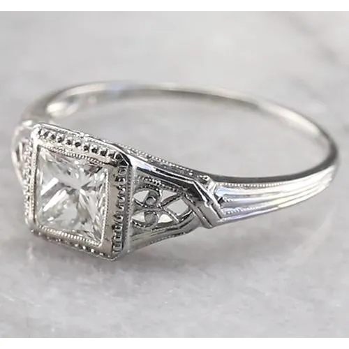 Vintage Style 1 Carat Solitaire Princess Real Natural Earth Mined Diamond Ring White Gold GB Rings Vintage Style 1 Carat Solitaire Princess Real Natural Earth Mined Diamond Ring White Gold GB Rings