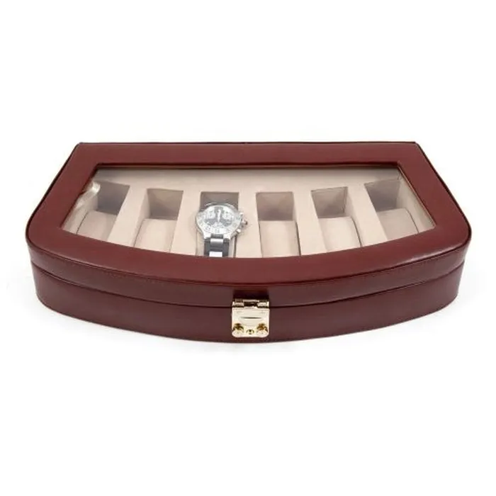 Watches Bey Berk Brown Leather 6 Watch Case With Glass Top Locking Clasp