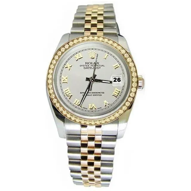 Watches GB White Roman Dial Diamond Bezel Rolex Date Just Watch Jubilee