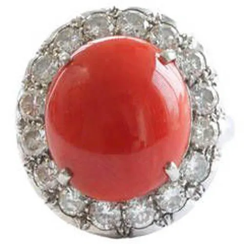 White Gold 14K 1450 Ct Red Coral And Natural Earth Mined Diamonds Engagement Ring New GB Rings White Gold 14K 1450 Ct Red Coral And Natural Earth Mined Diamonds Engagement Ring New GB Rings