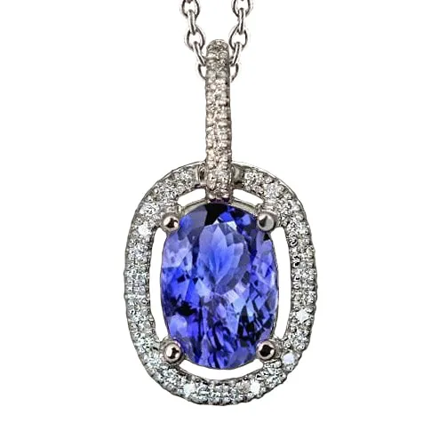 White Gold Tanzanite And Natural Earth Mined Diamonds 350 Ct Pendant Necklace Chain GB Necklaces
