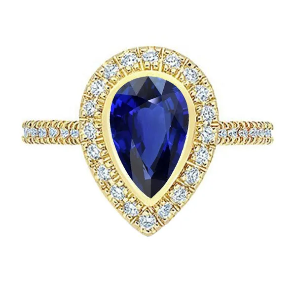 Yellow Gold Halo Pear Srilanka Sapphire Ring Natural Earth Mined Diamonds 4 Carats HarryChadEntcom Rings Yellow Gold Halo Pear Srilanka Sapphire Ring Natural Earth Mined Diamonds 4 Carats HarryChadEntcom Rings